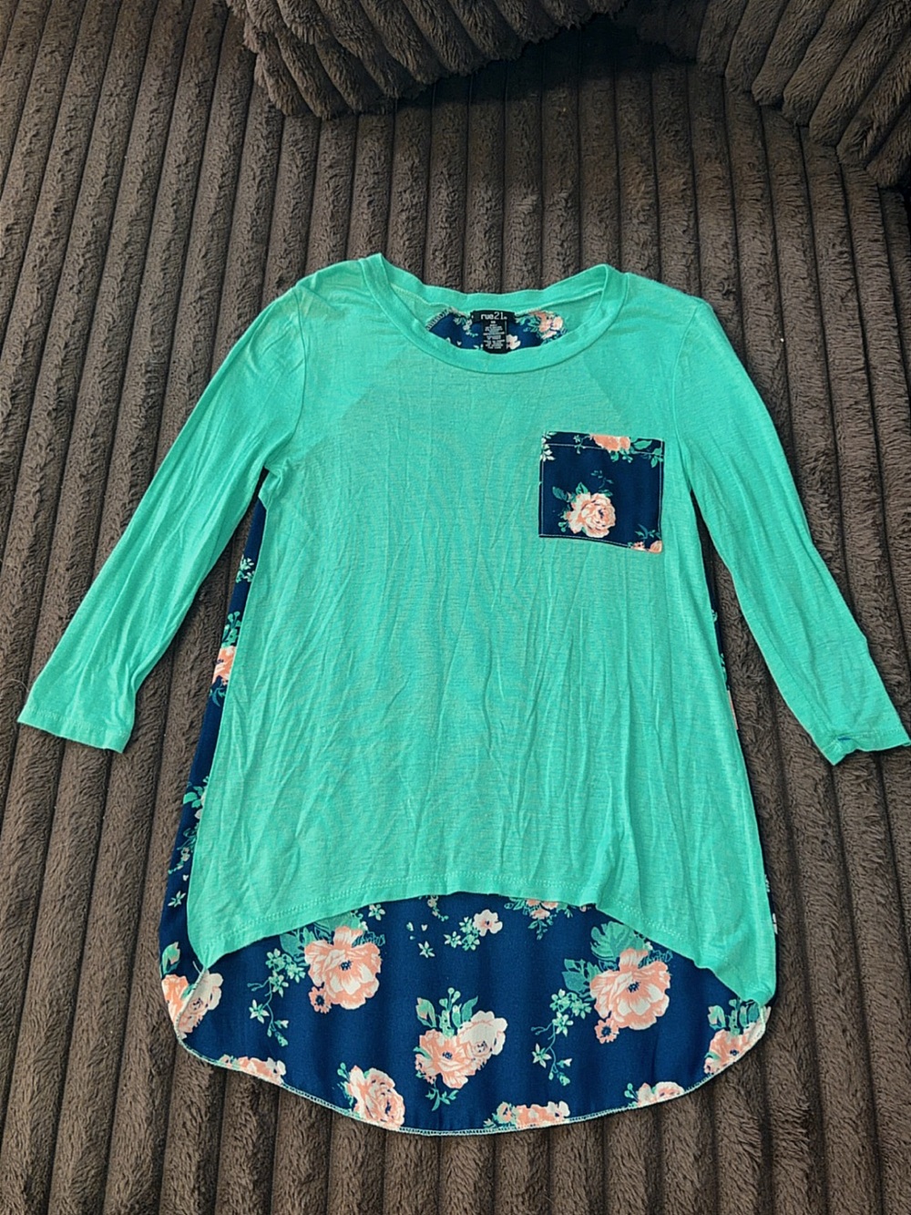 Rue21 Mint Green and Navy Floral High-Low Tunic Top